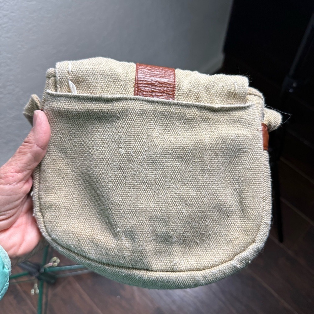 The Village Experience Tan Cotton Canvas Leather Trim Crossbody Bag - Picture 6 of 10